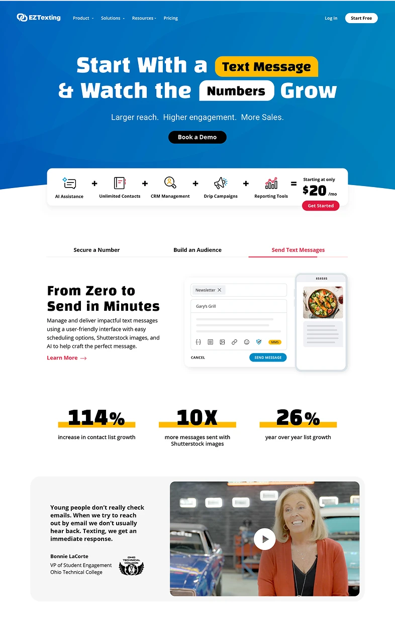Final redesigned homepage, top section