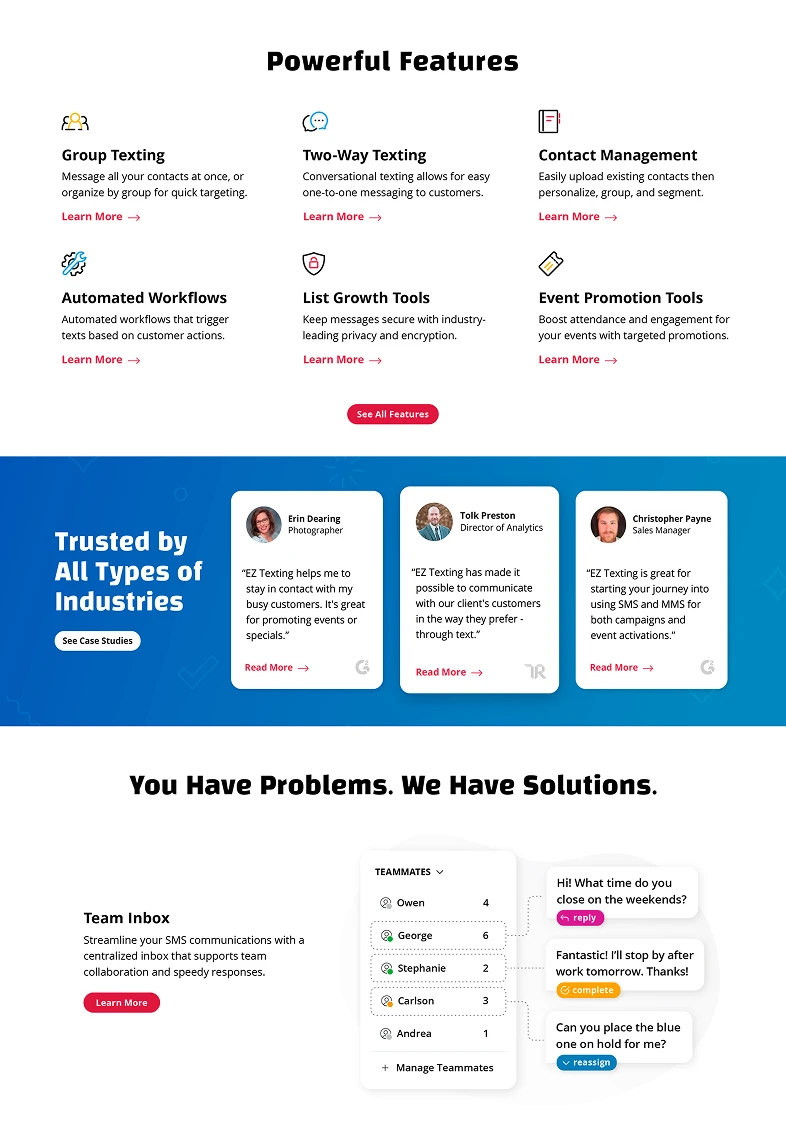 Final redesigned homepage, features and testimonials