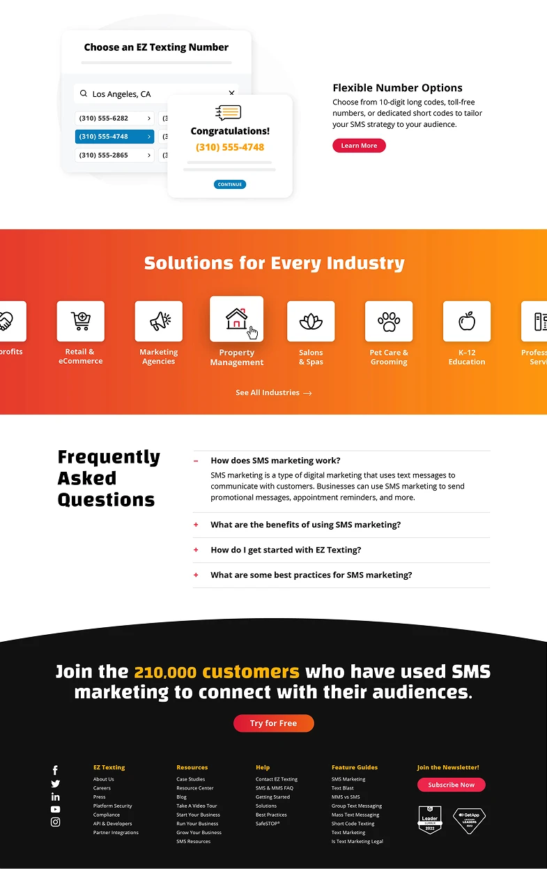Final redesigned homepage, industry section