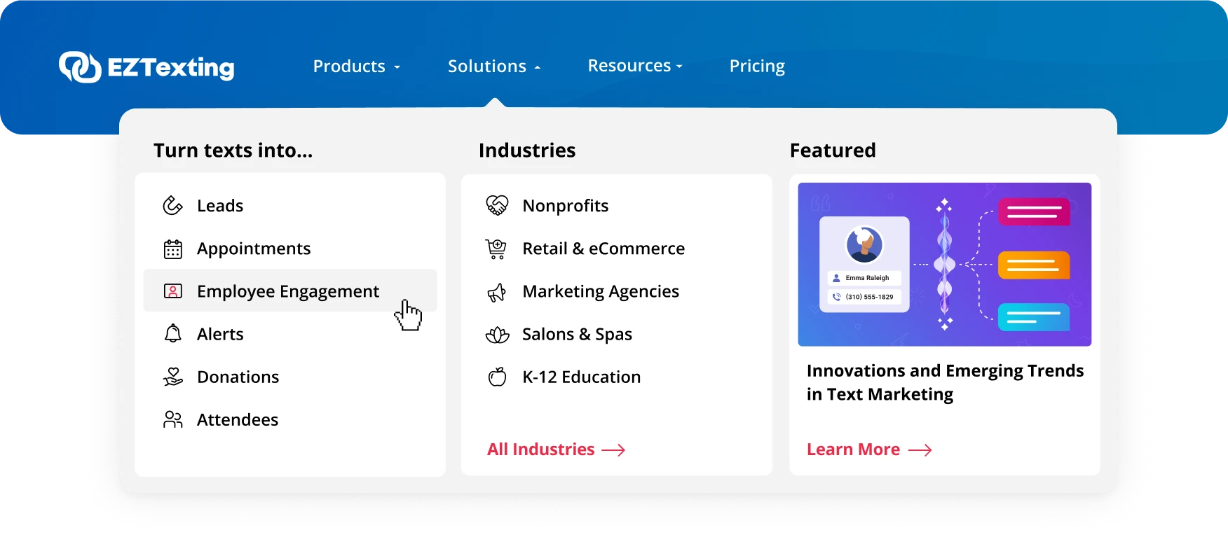 Redesigned desktop menu with grouped links and a featured blog post