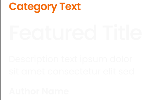 Featured card title style — category, large title, description and author