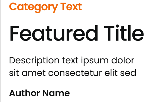 Featured card title style — category, large title, description and author