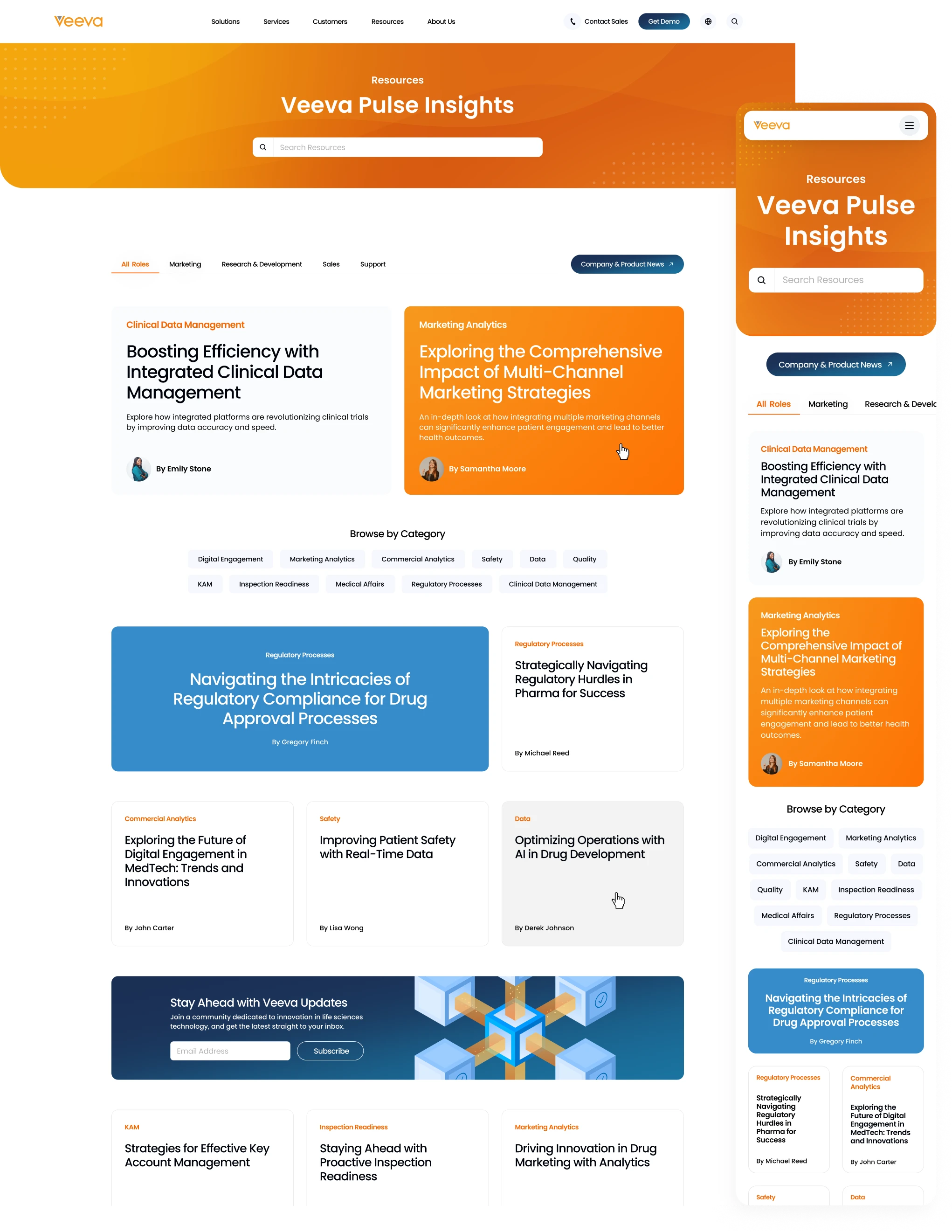 The redesigned Veeva Pulse Insights blog on desktop and mobile